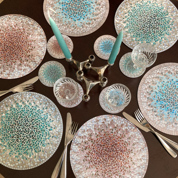 Sarah Stanley designs: Mosaic Jade Melamine place mats & coasters