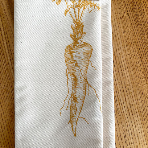 Parsnip print on cotton napkin by Lottie Day for Jenny Duff mats