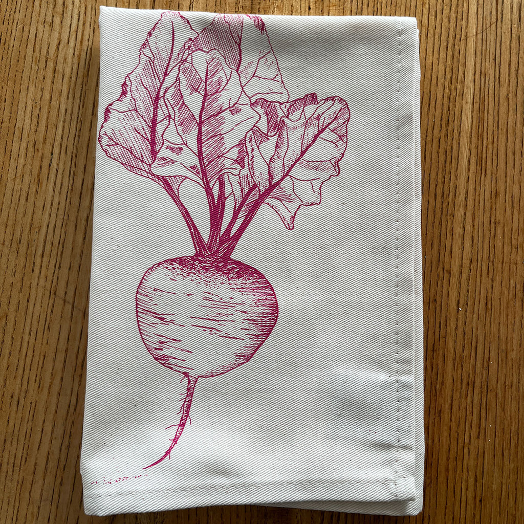 Pink neep design by Lottie Day screen printed onto cotton for Jenny Duff mats