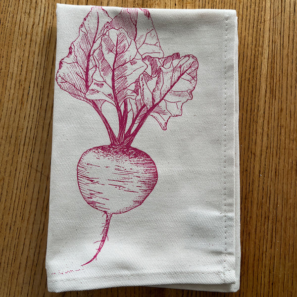 Pink neep design by Lottie Day screen printed onto cotton for Jenny Duff mats