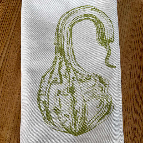 Serviette with Crookneck squash screen printed by Lottie Day for Jenny Duff mats