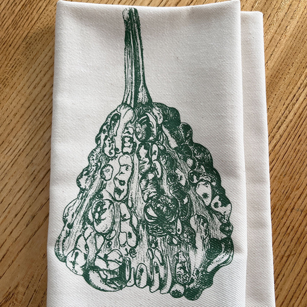 Hubbard squah screen print on 100% cotton napkin by Lottie Day for Jenny Duff mats