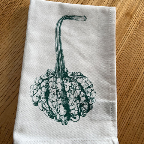 Cotton serviette with dark green illustration of Knucklehead squash by Lottie Day for Jenny Duff mats