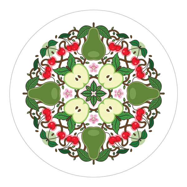 Rebecca Strickson table mat coaster large mat for Jenny Duff Apples pears cherries