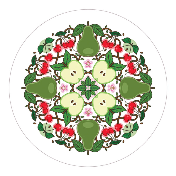 Rebecca Strickson table mat coaster large mat for Jenny Duff Apples pears cherries