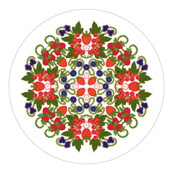 Rebecca Strickson table mat coaster large mat for Jenny Duff Apples pears cherries lemons carrots tomatoes berries peas
