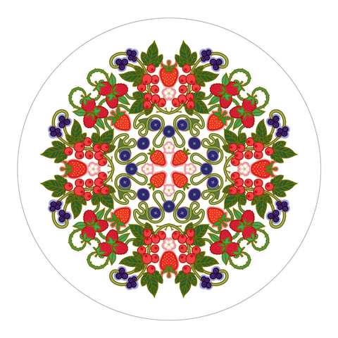 Rebecca Strickson table mat coaster large mat for Jenny Duff Apples pears cherries lemons carrots tomatoes berries peas