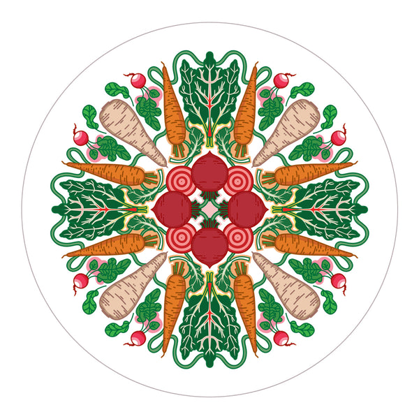Rebecca Strickson table mat coaster large mat for Jenny Duff Apples pears cherries lemons carrots tomatoes berries peas