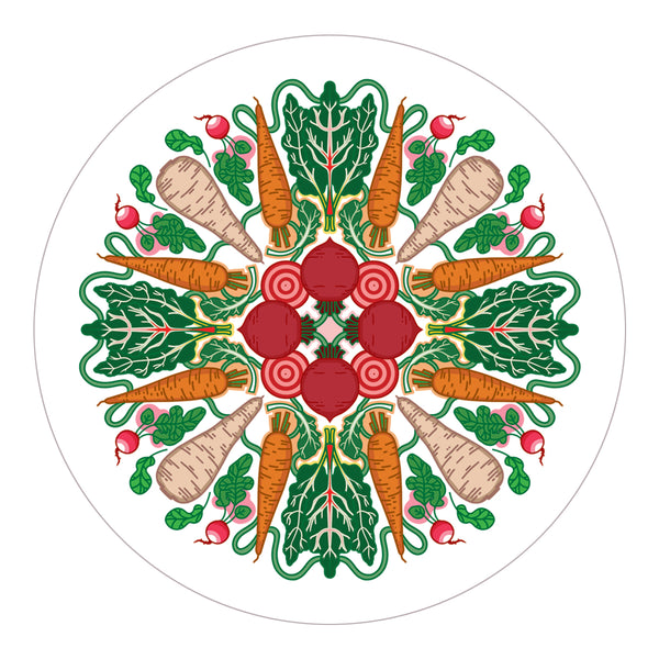 Rebecca Strickson table mat coaster large mat for Jenny Duff Apples pears cherries lemons carrots tomatoes berries peas