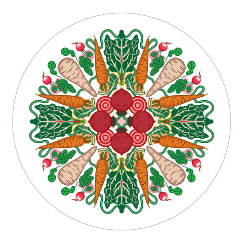 Rebecca Strickson table mat coaster large mat for Jenny Duff Apples pears cherries lemons carrots tomatoes berries peas