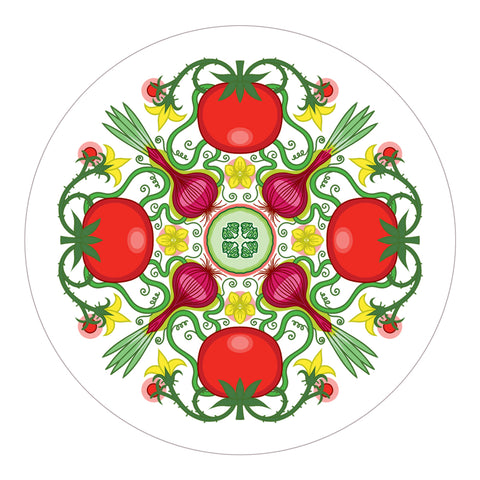 Rebecca Strickson table mat coaster large mat for Jenny Duff Apples pears cherries lemons carrots tomatoes berries peas