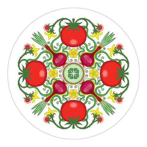 Rebecca Strickson table mat coaster large mat for Jenny Duff Apples pears cherries lemons carrots tomatoes berries peas