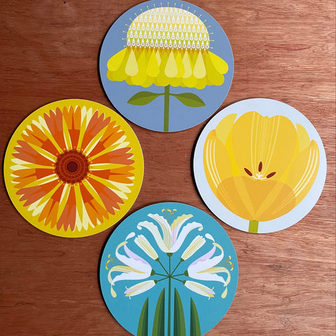 Scabiousa Tulip Nerine Helenium cork backed melamine table mats tablemats placemats