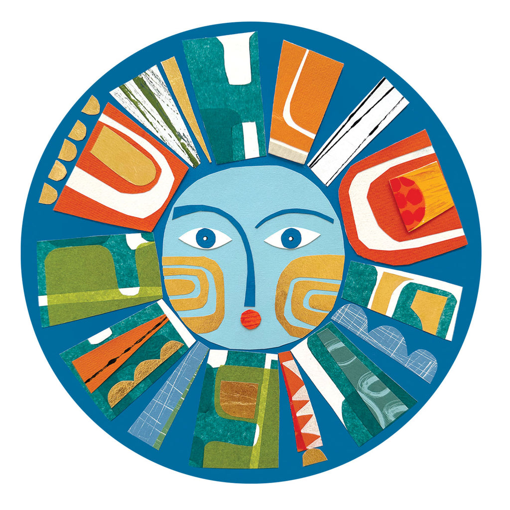 Sun in a blue sky collaged by Clare Youngs for Jenny Duff mats