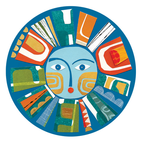 Sun in a blue sky collaged by Clare Youngs for Jenny Duff mats