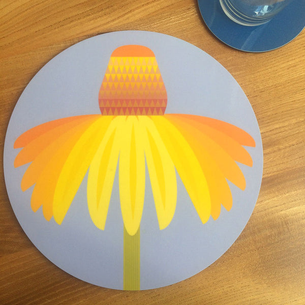 Jenny Duff Gillian Blease flower coneflower design table mats coasters placemats corkbacked Melamine Made in Britain