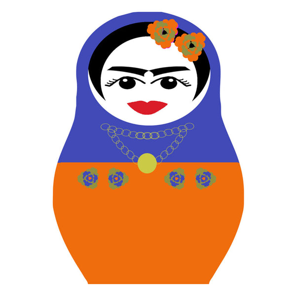 Frida Kahlo drinks coaster mauve and orange with flowers in hair Jenny Duff mats