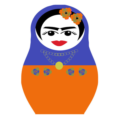 Frida Kahlo drinks coaster mauve and orange with flowers in hair Jenny Duff mats