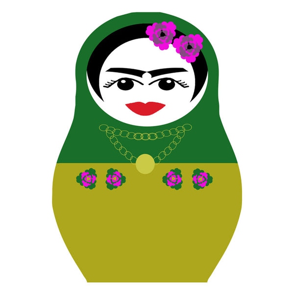 Frida Kahlo drinks coaster green and pink flowers in hair Jenny Duff mats