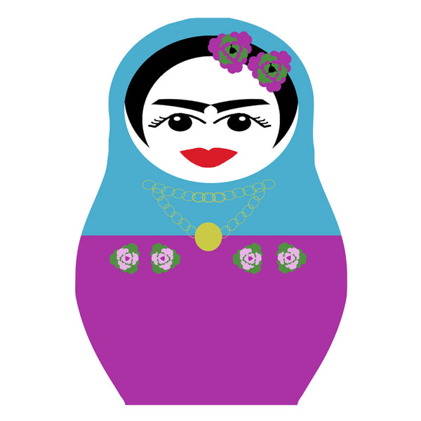 Frida Kahlo drinks coaster sky blue and purple with flowers in hair Jenny Duff mats