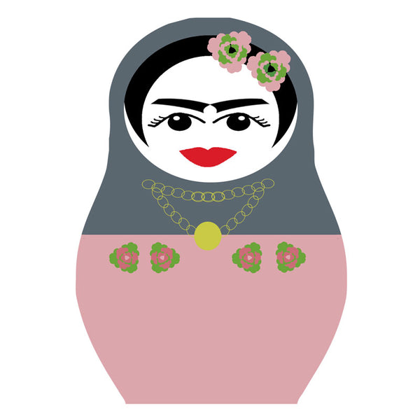 Frida Kahlo drinks coaster grey gray and pink with flowers in hair Jenny Duff mats
