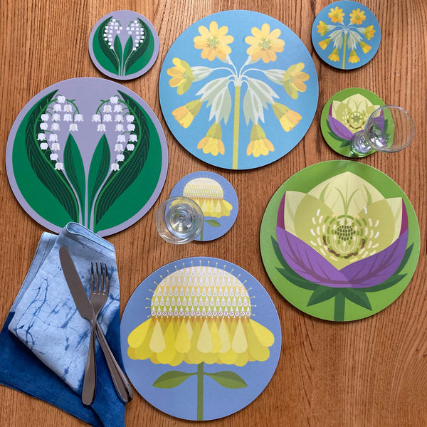 GB Flowers: Cowslip table mats in 3 sizes & coasters