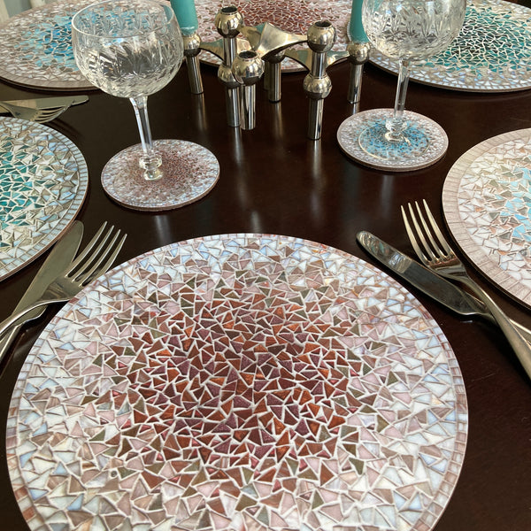 Sarah Stanley designs: Mosaic Carnelian Melamine place mats & coasters