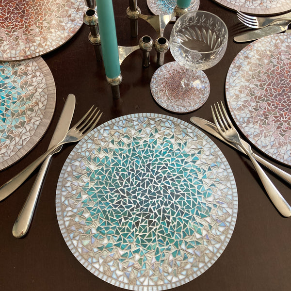 Sarah Stanley designs: Mosaic Jade Melamine place mats & coasters