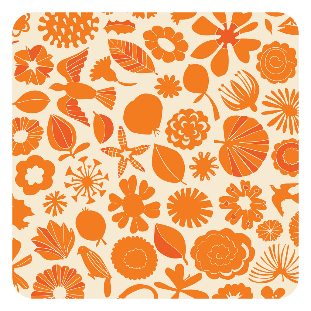 Magic Garden by Lindsay Marsden: Orange design square table mat